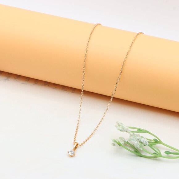 Minimal Yellow Gold Solitaire Necklace Adjustable Chain, XPNL0301 - Picture 10 of 13